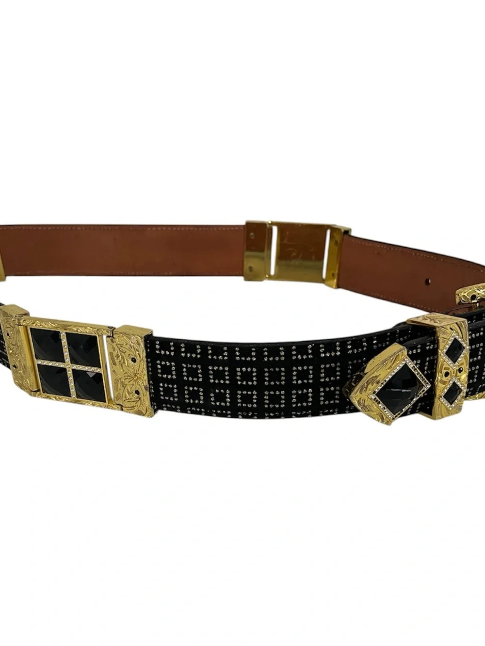 White Dimond Men’s Black Gold Western Rhinestone Studded Belt Size 36